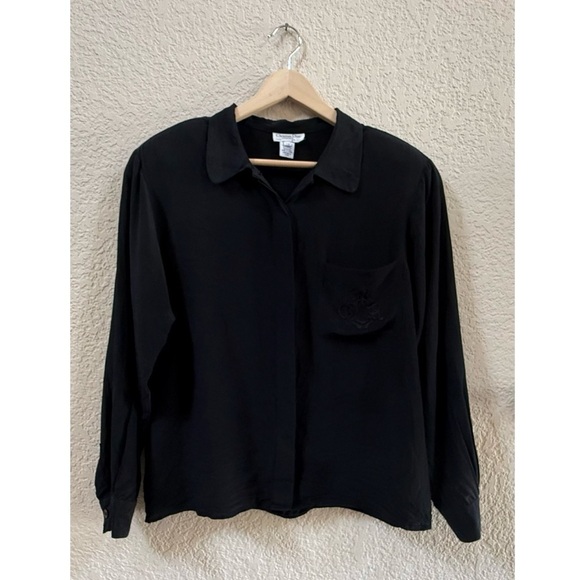 Christian Dior Top Blouse Black Chemise Sleepwear Casual Vintage Classic 12 - Picture 2 of 10
